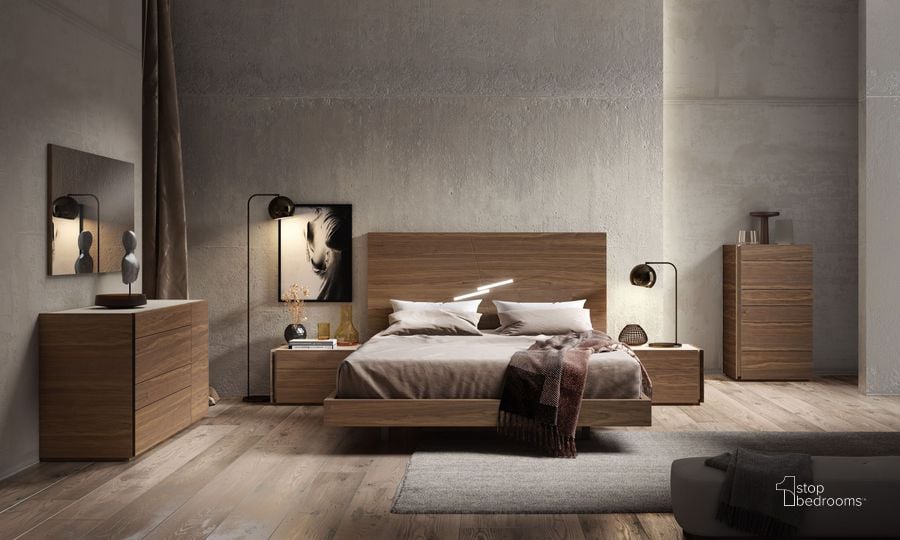 The appearance of Faro Walnut Platform Bedroom Set designed by J&M in the modern / contemporary interior design. This brown piece of furniture  was selected by 1StopBedrooms from Faro Collection to add a touch of cosiness and style into your home. Sku: 17862-Q;17862-NSL. Bed Type: Platform Bed. Material: Wood. Product Type: Platform Bed. Bed Size: Queen. Image1