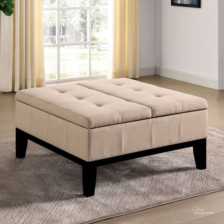 The appearance of Fazio Storage Ottoman In Beige designed by Furniture of America in the transitional interior design. This beige piece of furniture  was selected by 1StopBedrooms from Fazio Collection to add a touch of cosiness and style into your home. Sku: CM-AC365BG. Material: Wood. Product Type: Ottoman. Image1