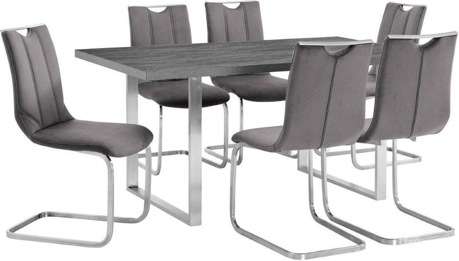 The appearance of Fenton And Gray Pacific 7 Piece Modern Rectangular Dining Set Setfedi7Fegr designed by Armen Living in the modern / contemporary interior design. This gray piece of furniture  was selected by 1StopBedrooms from Fenton Collection to add a touch of cosiness and style into your home. Sku: LCFEDIGRTO;LCFEDIBSLG;LCPCSIGRFBC;LCPCSIGRFBC;LCPCSIGRFBC. Material: Fabric. Product Type: Dining Room Set. Image1