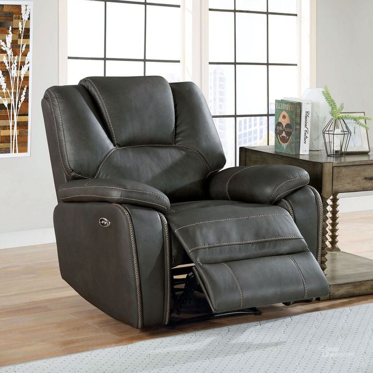 The appearance of Ffion Power Recliner In Gray designed by Furniture of America in the transitional interior design. This gray piece of furniture  was selected by 1StopBedrooms from Ffion Collection to add a touch of cosiness and style into your home. Sku: CM6219GY-CH. Material: Wood. Product Type: Recliner. Image1