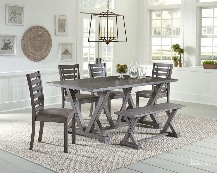 The appearance of Fiji Gray Rectangular Dining Room Set designed by Progressive Furniture in the transitional interior design. This gray piece of furniture  was selected by 1StopBedrooms from Fiji Collection to add a touch of cosiness and style into your home. Sku: D841-10B;D841-10T;D841-61. Table Base Style: Trestle. Product Type: Dining Room Set. Table Top Shape: Rectangular. Material: Rubberwood. Image1