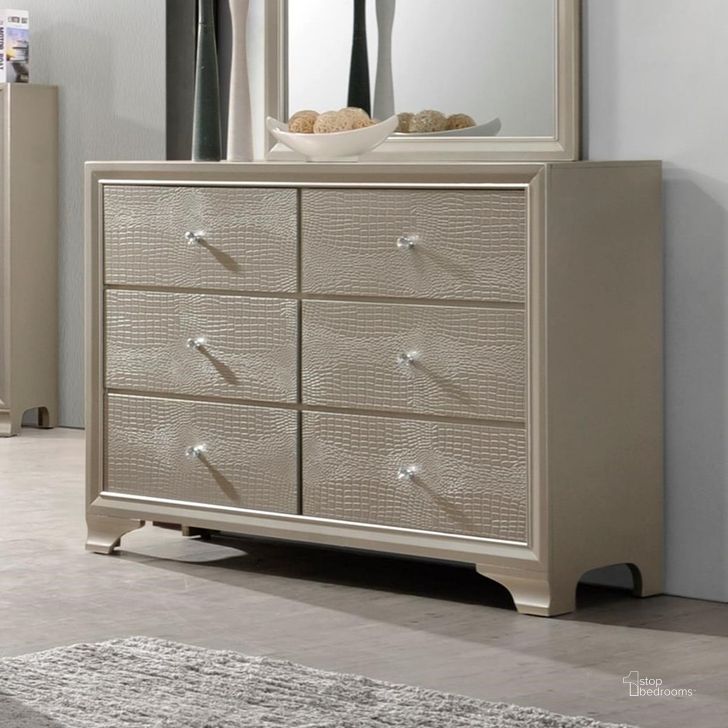 The appearance of Crown Mark Lyssa 6 Drawer Dresser in Embossed Crocodile Pattern designed by Crown Mark in the modern / contemporary interior design. This other colors piece of furniture  was selected by 1StopBedrooms from Lyssa Collection to add a touch of cosiness and style into your home. Sku: B4300-1. Material: Wood. Product Type: Dresser. Image1