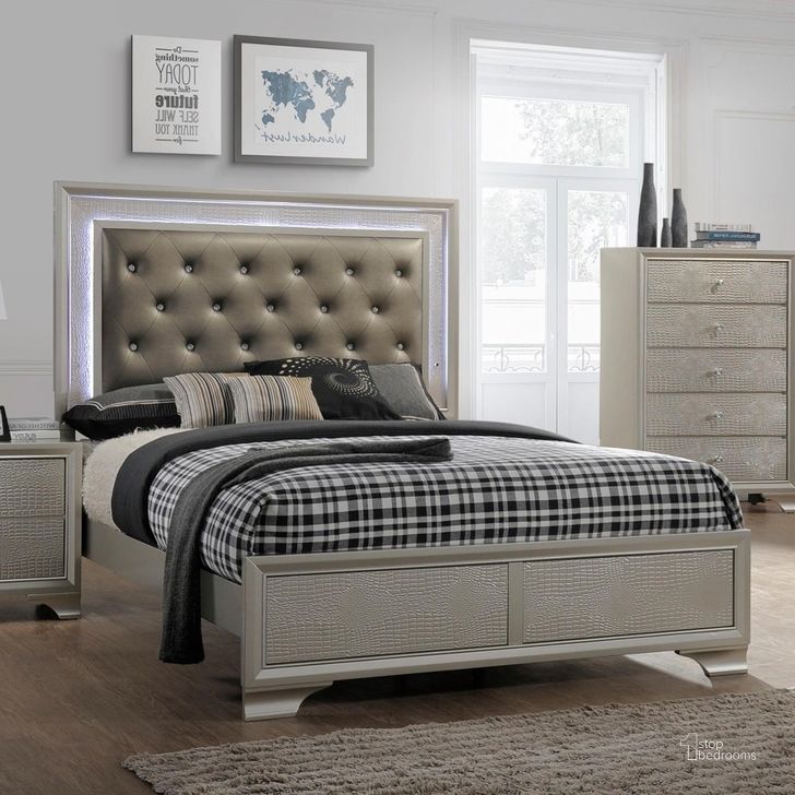 The appearance of Crown Mark Lyssa Queen Upholstered Panel Bed in Embossed Crocodile Pattern designed by Crown Mark in the modern / contemporary interior design. This other colors piece of furniture  was selected by 1StopBedrooms from Lyssa Collection to add a touch of cosiness and style into your home. Sku: B4300-Q-HBFB;B4300-KQ-RAIL. Bed Type: Panel Bed. Material: Glass. Product Type: Panel Bed. Bed Size: Queen. Image1