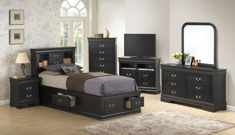 The appearance of Glory Furniture G3150  Storage Bedroom Set in Black designed by Glory in the traditional interior design. This black piece of furniture  was selected by 1StopBedrooms from G3150 Collection to add a touch of cosiness and style into your home. Sku: G3150B-TSB-Twin Storage Bed  Headboard;G3150B-TSB-Twin Storage Bed  Footboard;G3150B-TSB-Twin Storage Bed  Rails;G3150B-TSB-Twin Storage Bed  Drawers for Rails;G3150B-TSB-Twin Storage Bed  Drawers for Footboard;G3150-N-Nightstand. Material: Wood. Product Type: Storage Bed. Bed Size: Twin. Image1