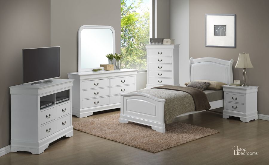 The appearance of Glory Furniture G3190 Low Profile Bedroom Set w/ PU Insert in White designed by Glory in the traditional interior design. This white piece of furniture  was selected by 1StopBedrooms from G3190 Collection to add a touch of cosiness and style into your home. Sku: G3190C-TB2-Twin Bed  Headboard;G3190C-TB2-Twin Bed  Footboard;G3190C-TB2-Twin Bed  Rails;G3190-N-Nightstand. Material: Wood. Product Type: Panel Bed. Bed Size: Twin. Image1