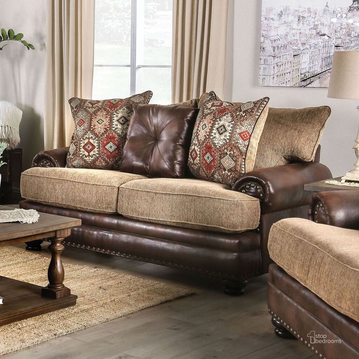 The appearance of Fletcher Loveseat In Brown designed by Furniture of America in the transitional interior design. This brown piece of furniture  was selected by 1StopBedrooms from Fletcher Collection to add a touch of cosiness and style into your home. Sku: SM5148-LV. Material: Wood. Product Type: Loveseat. Image1