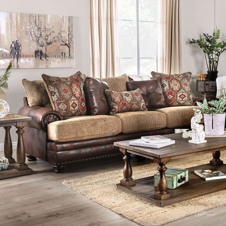 The appearance of Fletcher Sofa In Brown designed by Furniture of America in the transitional interior design. This brown piece of furniture  was selected by 1StopBedrooms from Fletcher Collection to add a touch of cosiness and style into your home. Sku: SM5148-SF. Material: Wood. Product Type: Sofa. Image1