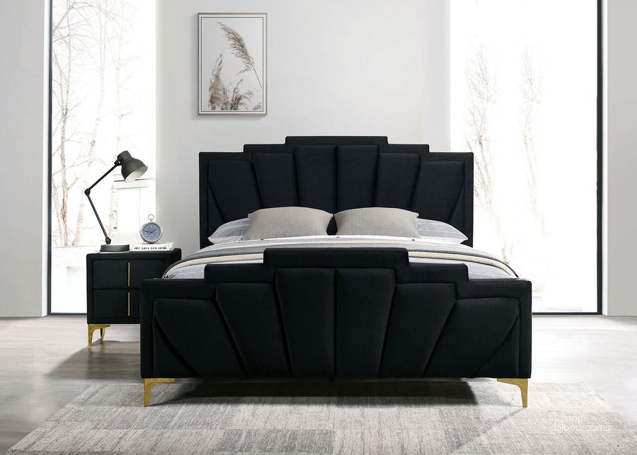 The appearance of Florizel Eastern King Bed In Black designed by Furniture of America in the glam interior design. This black piece of furniture  was selected by 1StopBedrooms from Florizel Collection to add a touch of cosiness and style into your home. Sku: CM7411BK-EK-HB;CM7411BK-EK-FB;CM7411BK-EK-R. Bed Type: Platform Bed. Material: Steel. Product Type: Platform Bed. Bed Size: King. Image1
