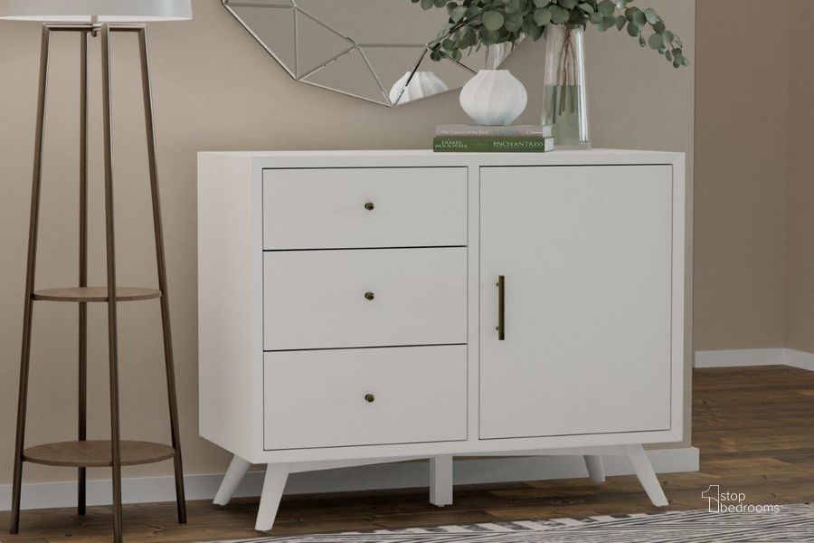 The appearance of Flynn Accentt Cabinet In White designed by Alpine in the transitional interior design. This white piece of furniture  was selected by 1StopBedrooms from Flynn Collection to add a touch of cosiness and style into your home. Sku: 966-W-14. Material: Wood. Product Type: Accent Cabinet. Image1