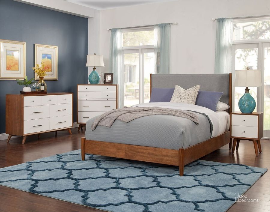 The appearance of Flynn Acorn and Grey Upholstered Panel Bedroom Set designed by Alpine in the transitional interior design. This gray piece of furniture  was selected by 1StopBedrooms from Flynn Collection to add a touch of cosiness and style into your home. Sku: 999-01Q;999-02. Bed Type: Panel Bed. Material: Wood. Product Type: Panel Bed. Bed Size: Queen. Image1