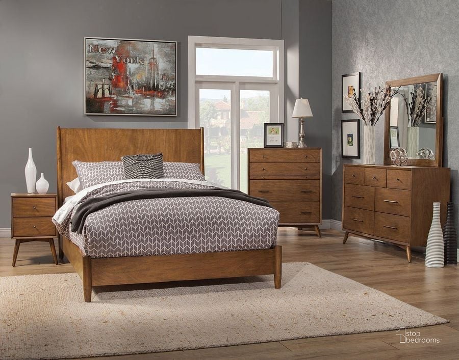 The appearance of Flynn Acorn Panel Bedroom Set designed by Alpine in the modern / contemporary interior design. This brown piece of furniture  was selected by 1StopBedrooms from Flynn Collection to add a touch of cosiness and style into your home. Sku: 966-07EK;966-02. Bed Type: Panel Bed. Material: Wood. Product Type: Panel Bed. Bed Size: King. Image1