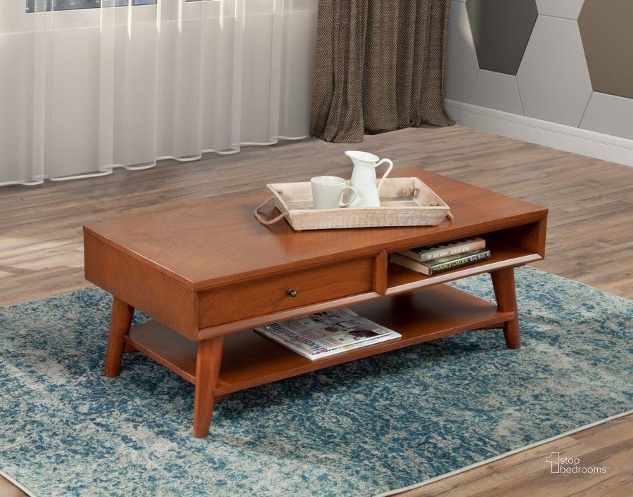 The appearance of Flynn Coffee Table Acorn designed by Alpine in the transitional interior design. This acorn piece of furniture  was selected by 1StopBedrooms from Flynn Collection to add a touch of cosiness and style into your home. Sku: 966-61. Product Type: Coffee Table. Material: Wood Veneer. Image1