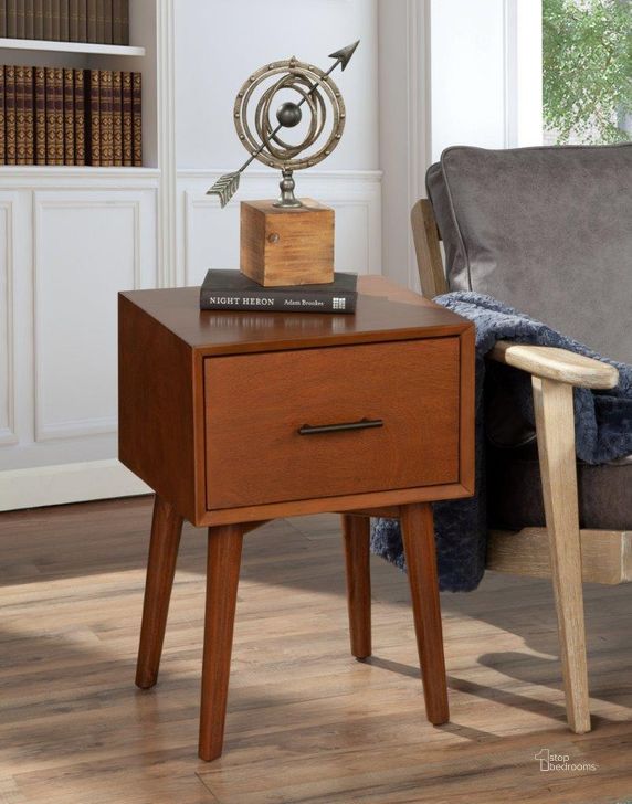 The appearance of Flynn End Table Acorn designed by Alpine in the transitional interior design. This acorn piece of furniture  was selected by 1StopBedrooms from Flynn Collection to add a touch of cosiness and style into your home. Sku: 966-62. Product Type: End Table. Material: Wood Veneer. Image1