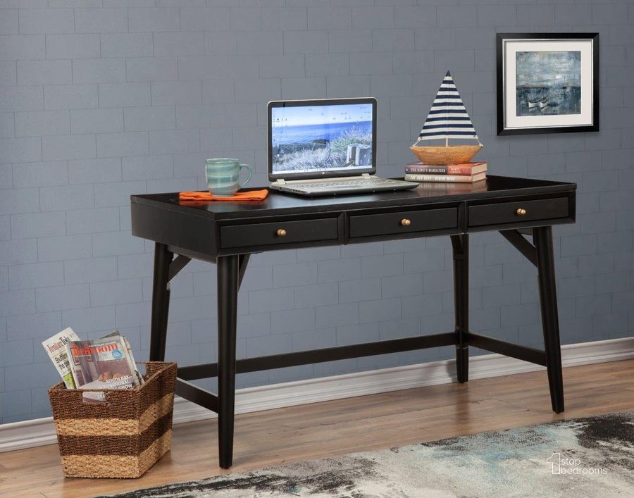 The appearance of Flynn Large Desk Black designed by Alpine in the transitional interior design. This black piece of furniture  was selected by 1StopBedrooms from Flynn Collection to add a touch of cosiness and style into your home. Sku: 966BLK-66. Product Type: Desk. Material: Wood Veneer. Image1