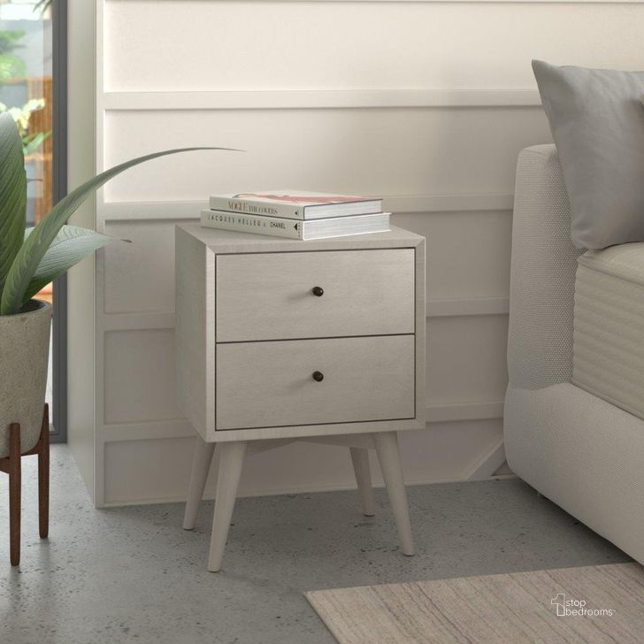 The appearance of Flynn Mid Century Modern 2 Drawer Nightstand In Gray designed by Alpine in the transitional interior design. This gray piece of furniture  was selected by 1StopBedrooms from Flynn Collection to add a touch of cosiness and style into your home. Sku: 966G-02. Material: Wood. Product Type: Nightstand. Image1