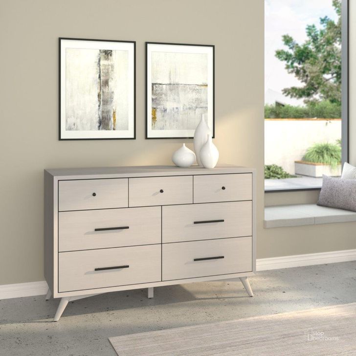 The appearance of Flynn Mid Century Modern 7 Drawer Dresser In Gray designed by Alpine in the transitional interior design. This gray piece of furniture  was selected by 1StopBedrooms from Flynn Collection to add a touch of cosiness and style into your home. Sku: 966G-03. Material: Wood. Product Type: Dresser. Image1