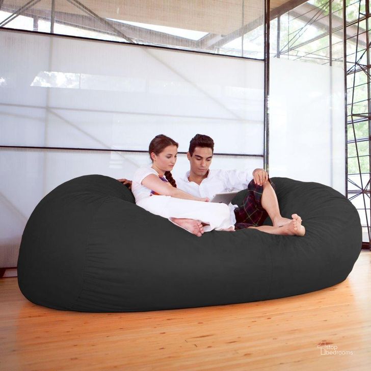 The appearance of Foam Labs 7 Foot Giant Bean Bag Sofa In Black designed by Jaxx Bean Bags in the modern / contemporary interior design. This black piece of furniture  was selected by 1StopBedrooms from  to add a touch of cosiness and style into your home. Sku: 10817187. Material: Microsuede. Product Type: Accent Chair. Image1