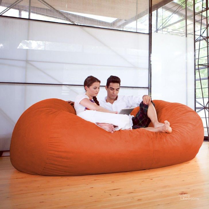 The appearance of Foam Labs 7 Foot Giant Bean Bag Sofa In Mandarin designed by Jaxx Bean Bags in the modern / contemporary interior design. This orange piece of furniture  was selected by 1StopBedrooms from  to add a touch of cosiness and style into your home. Sku: 10817679. Material: Microsuede. Product Type: Accent Chair. Image1