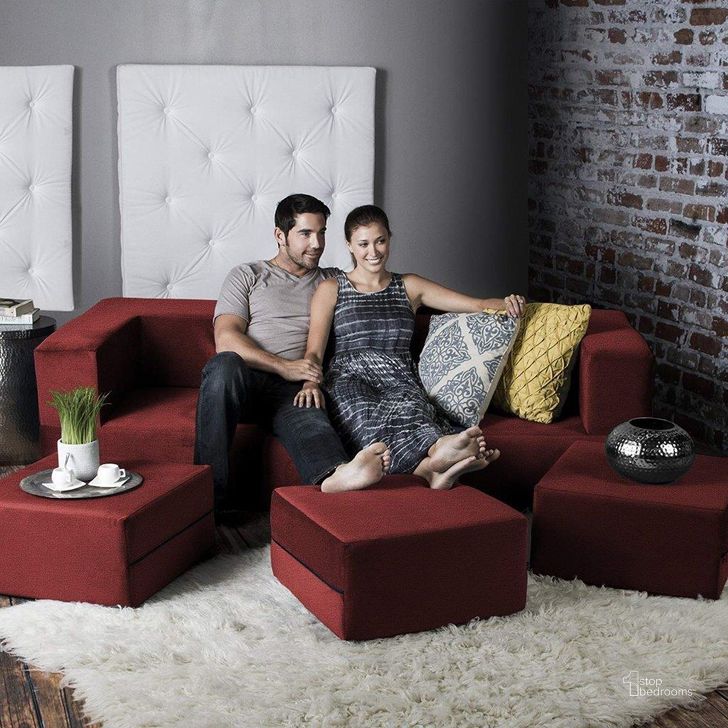 The appearance of Foam Labs Ikeda Convertible Sleeper Sofa And Three Ottomans Or California King Size Bed In Tomato designed by Jaxx Bean Bags in the modern / contemporary interior design. This maroon piece of furniture  was selected by 1StopBedrooms from  to add a touch of cosiness and style into your home. Sku: 16839704. Material: Fabric. Product Type: Accent Chair. Image1