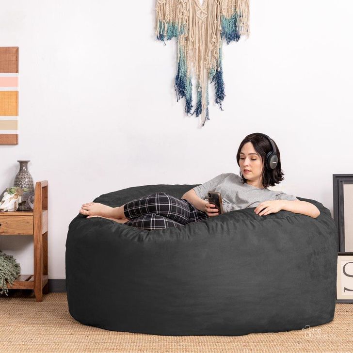 The appearance of Foam Labs Sak 5 Foot Large Bean Bag With Removable Cover In Black designed by Jaxx Bean Bags in the traditional interior design. This black piece of furniture  was selected by 1StopBedrooms from  to add a touch of cosiness and style into your home. Sku: 10846187. Material: Microsuede. Product Type: Accent Chair. Image1