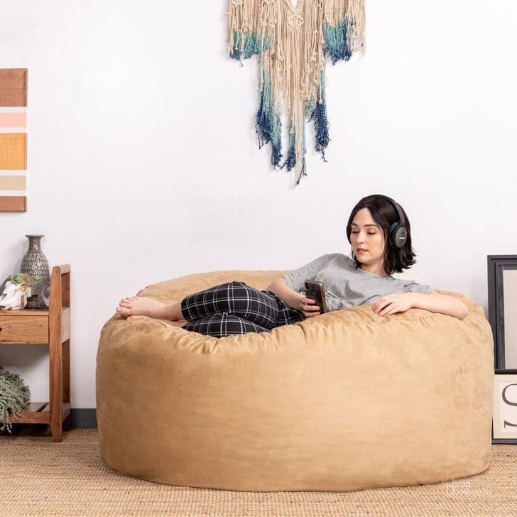 The appearance of Foam Labs Sak 5 Foot Large Bean Bag With Removable Cover In Camel designed by Jaxx Bean Bags in the traditional interior design. This camel piece of furniture  was selected by 1StopBedrooms from  to add a touch of cosiness and style into your home. Sku: 10846115. Material: Microsuede. Product Type: Accent Chair. Image1