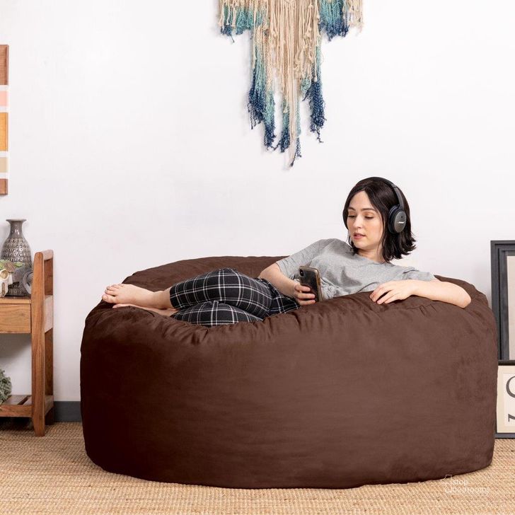 The appearance of Foam Labs Sak 5 Foot Large Bean Bag With Removable Cover In Chocolate designed by Jaxx Bean Bags in the traditional interior design. This chocolate piece of furniture  was selected by 1StopBedrooms from  to add a touch of cosiness and style into your home. Sku: 10846113. Material: Microsuede. Product Type: Accent Chair. Image1