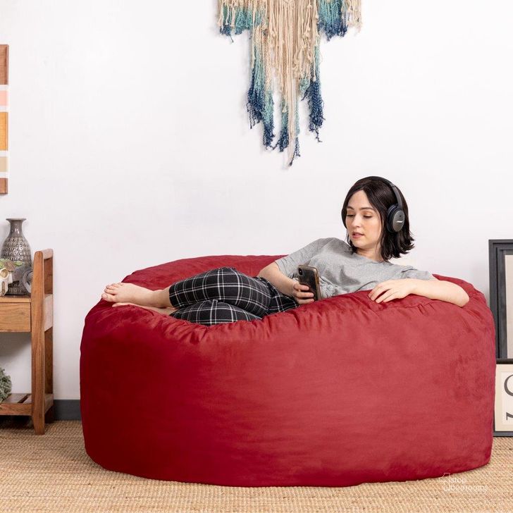 The appearance of Foam Labs Sak 5 Foot Large Bean Bag With Removable Cover In Cinnabar designed by Jaxx Bean Bags in the traditional interior design. This cinnabar piece of furniture  was selected by 1StopBedrooms from  to add a touch of cosiness and style into your home. Sku: 10846116. Material: Microsuede. Product Type: Accent Chair. Image1