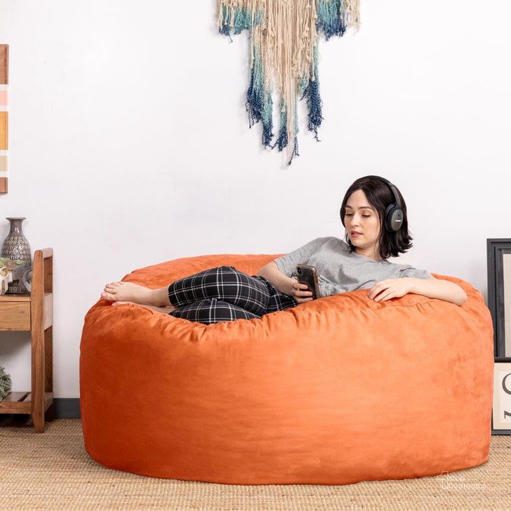 The appearance of Foam Labs Sak 5 Foot Large Bean Bag With Removable Cover In Mandarin designed by Jaxx Bean Bags in the traditional interior design. This orange piece of furniture  was selected by 1StopBedrooms from  to add a touch of cosiness and style into your home. Sku: 10846679. Material: Microsuede. Product Type: Accent Chair. Image1