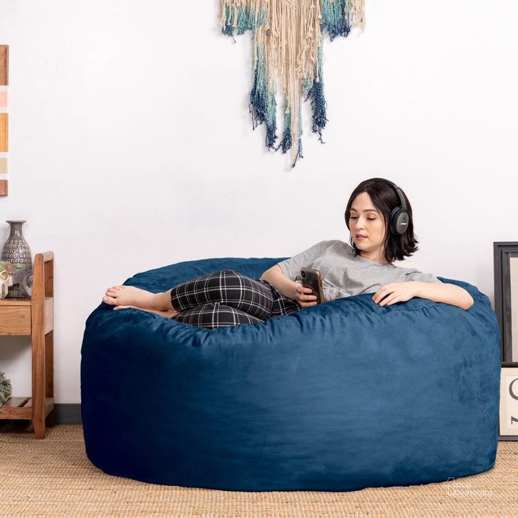 The appearance of Foam Labs Sak 5 Foot Large Bean Bag With Removable Cover In Navy designed by Jaxx Bean Bags in the traditional interior design. This navy piece of furniture  was selected by 1StopBedrooms from  to add a touch of cosiness and style into your home. Sku: 10846117. Material: Microsuede. Product Type: Accent Chair. Image1