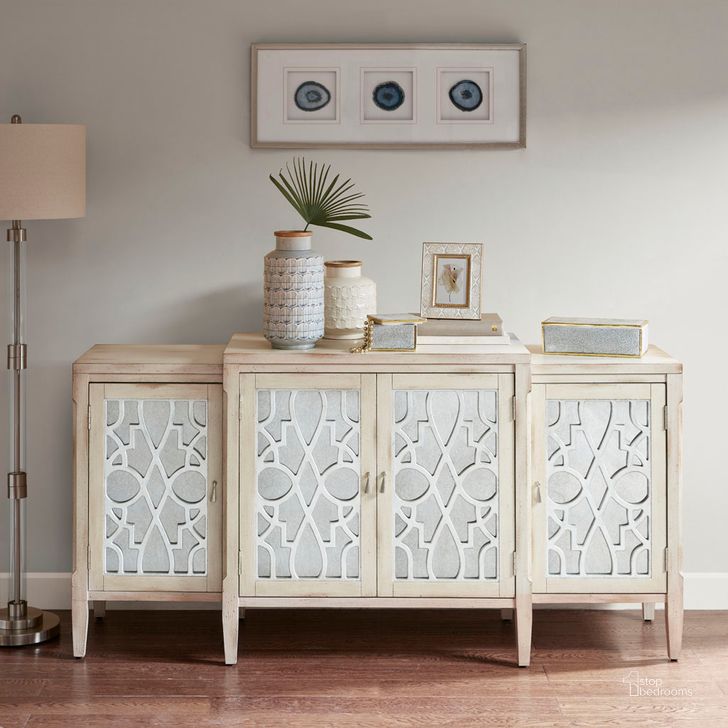 The appearance of Folio Buffet In Cream designed by Olliix in the transitional interior design. This cream piece of furniture  was selected by 1StopBedrooms from Folio Collection to add a touch of cosiness and style into your home. Sku: MP133-0532. Material: Wood. Product Type: Buffet. Image1