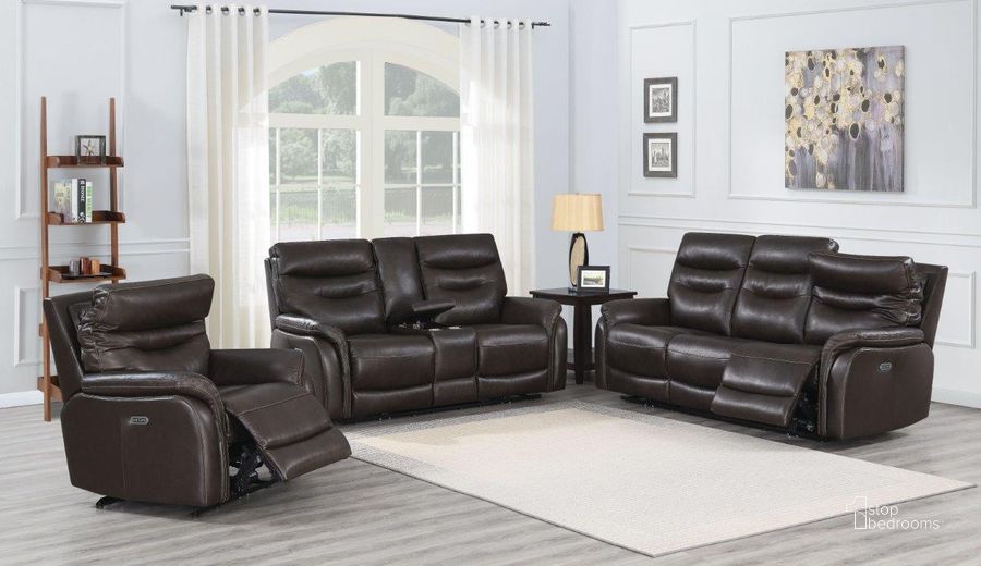 The appearance of Fortuna Dark Brown Power Reclining Living Room Set designed by Steve Silver in the modern / contemporary interior design. This brown piece of furniture  was selected by 1StopBedrooms from Fortuna Collection to add a touch of cosiness and style into your home. Sku: FT850SC;FT850LC. Product Type: Living Room Set. Material: Plywood. Image1