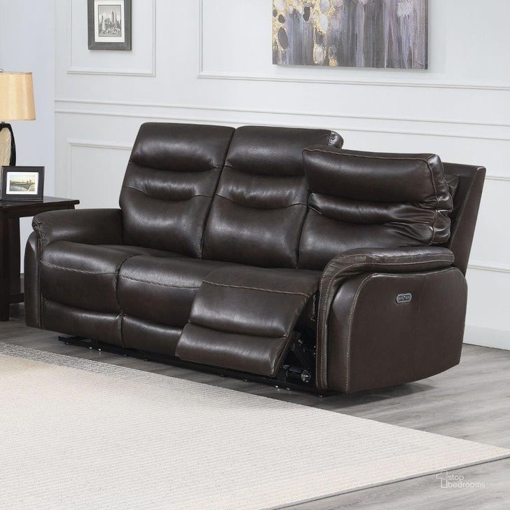 The appearance of Fortuna Power Recliner Sofa In Dark Brown designed by Steve Silver in the modern / contemporary interior design. This dark brown piece of furniture  was selected by 1StopBedrooms from Fortuna Collection to add a touch of cosiness and style into your home. Sku: FT850SC. Product Type: Reclining Sofa. Material: Plywood. Image1