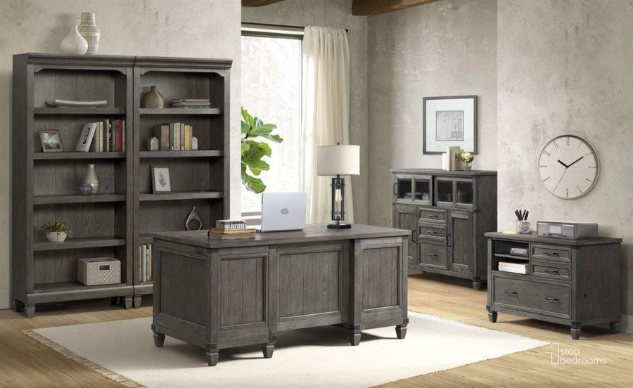 The appearance of Foundry Home Office Brushed Pewter 66 Inch Executive Home Office Set designed by Intercon in the transitional interior design. This gray piece of furniture  was selected by 1StopBedrooms from Foundry Home Office Collection to add a touch of cosiness and style into your home. Sku: FR-HO-6631ED-PEW-C;FR-HO-7632B-PEW-C. Product Type: Home Office Set. Image1