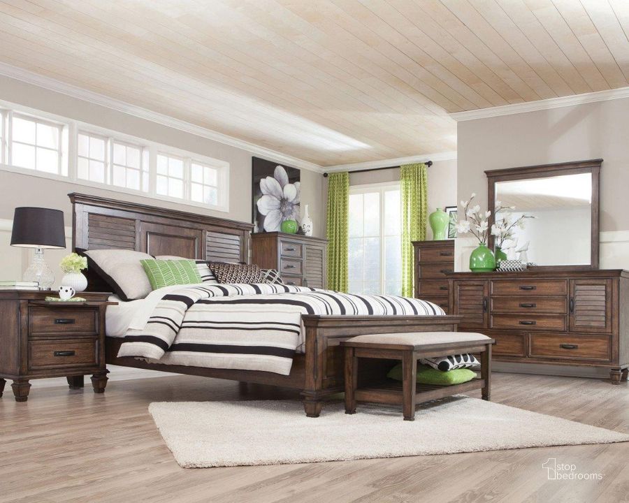 The appearance of Franco Burnished Oak Storage Platform Bedroom Set designed by Coaster in the transitional interior design. This brown piece of furniture  was selected by 1StopBedrooms from Franco Collection to add a touch of cosiness and style into your home. Sku: 200970QB1;200970QB2;200970QB3;200972. Bed Type: Storage Bed. Material: Wood. Product Type: Storage Bed. Bed Size: Queen. Image1