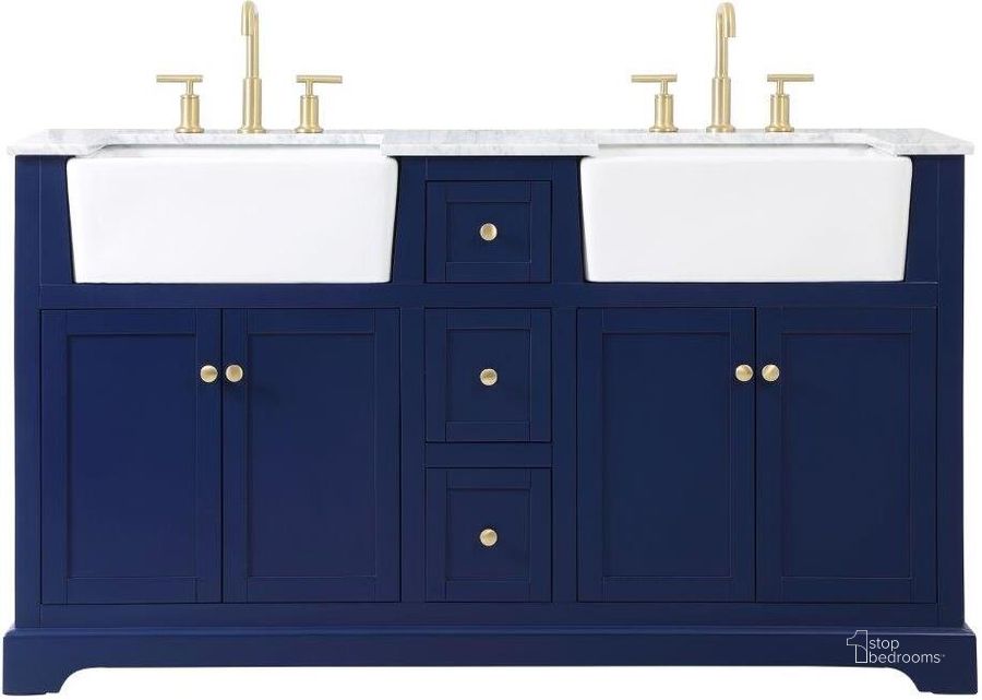 The appearance of Franklin 60 Inch Double Bathroom Vanity In Blue designed by Elegant Lighting in the country / farmhouse interior design. This blue piece of furniture  was selected by 1StopBedrooms from Franklin Collection to add a touch of cosiness and style into your home. Sku: VF60260DBL. Material: Wood. Product Type: Bathroom Vanity. Image1