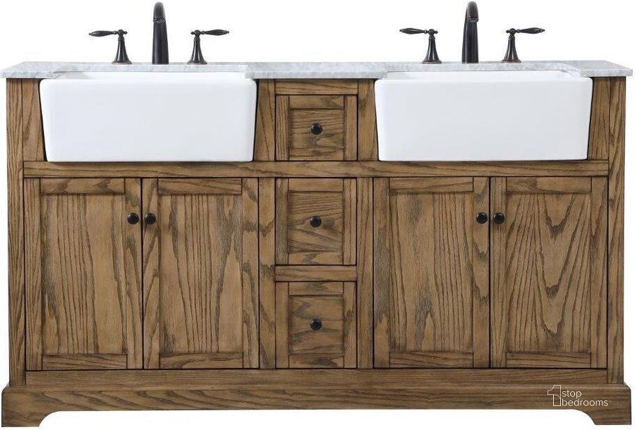 The appearance of Franklin 60 Inch Double Bathroom Vanity In Driftwood designed by Elegant Lighting in the country / farmhouse interior design. This driftwood piece of furniture  was selected by 1StopBedrooms from Franklin Collection to add a touch of cosiness and style into your home. Sku: VF60260DDW. Material: Wood. Product Type: Bathroom Vanity. Image1