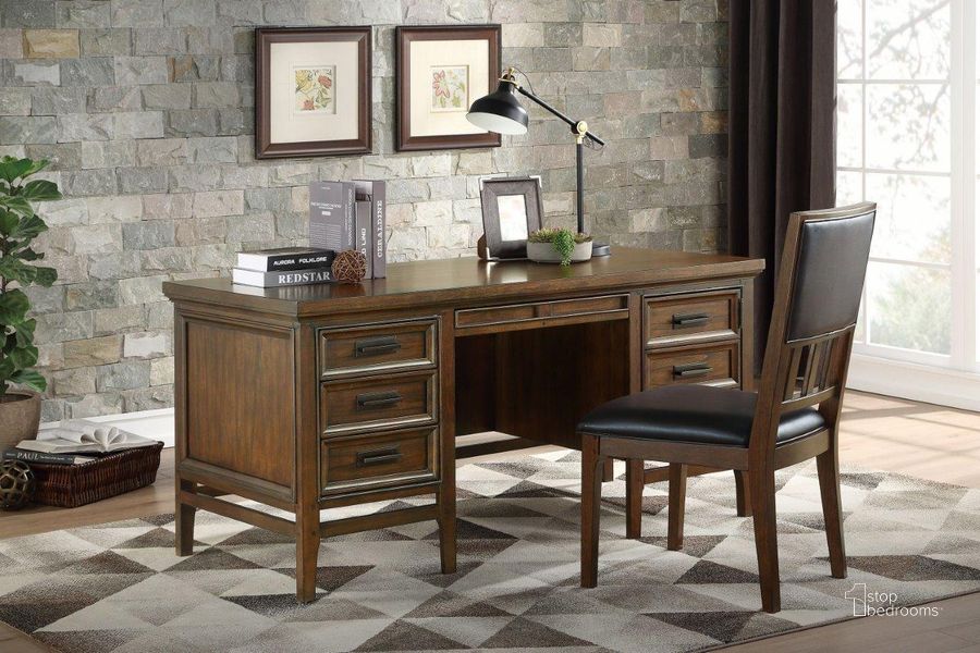 The appearance of Frazier Brown Cherry Executive Home Office Set designed by Homelegance in the transitional interior design. This brown piece of furniture  was selected by 1StopBedrooms from Frazier Collection to add a touch of cosiness and style into your home. Sku: 1649-17;1649-18. Material: Wood. Product Type: Home Office Set. Image1