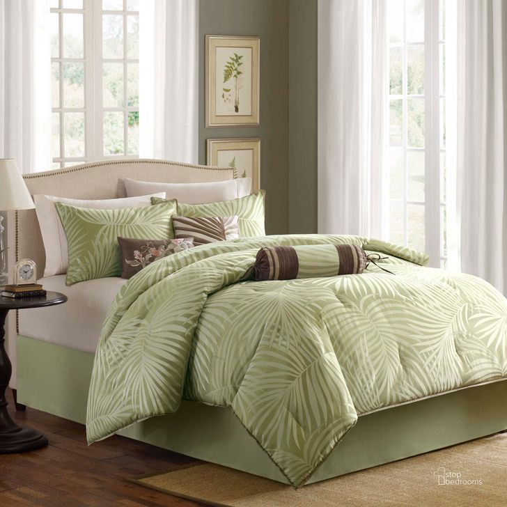 The appearance of Freeport Polyester Jacquard 7Pcs Queen Comforter Set In Green designed by Olliix in the coastal interior design. This green piece of furniture  was selected by 1StopBedrooms from Freeport Collection to add a touch of cosiness and style into your home. Sku: MP10-233. Material: Polyester. Bed Size: Queen. Product Type: Comforter Set. Image1