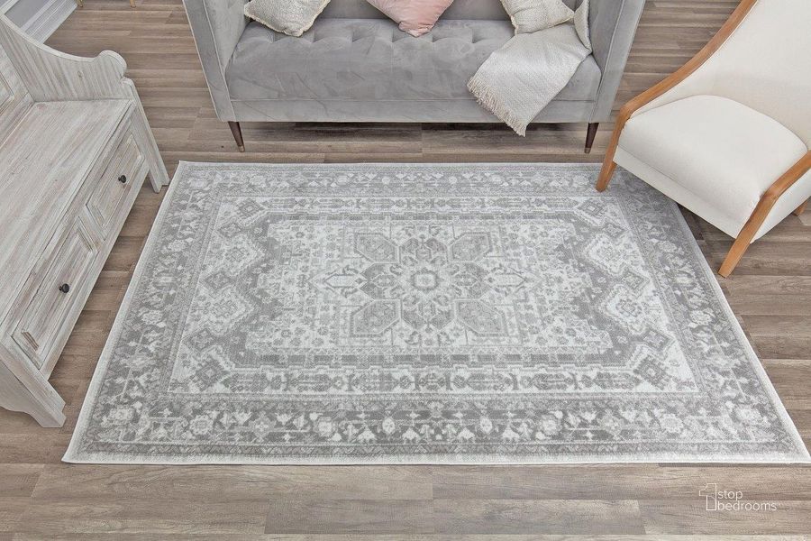 The appearance of Freida FY50A Chilly Grey Vintage Farmhouse Light Gray 2' x 4' Area Rug designed by Rugs America in the country / farmhouse interior design. This light gray piece of furniture  was selected by 1StopBedrooms from Freida Collection to add a touch of cosiness and style into your home. Sku: RA30574. Material: Polypropylene. Product Type: Area Rugs. Image1