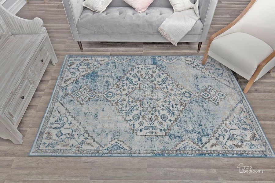 The appearance of Freida FY65A Powder Blue Vintage Farmhouse Blue 2' x 4' Area Rug designed by Rugs America in the country / farmhouse interior design. This blue piece of furniture  was selected by 1StopBedrooms from Freida Collection to add a touch of cosiness and style into your home. Sku: RA30582. Material: Polypropylene. Product Type: Area Rugs. Image1