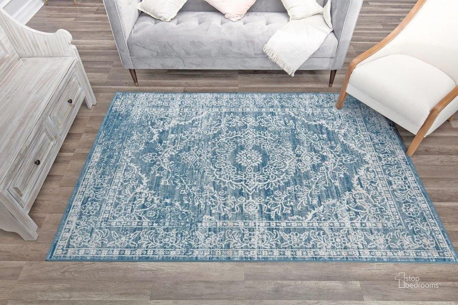 The appearance of Freida FY70A Blue Frost Vintage Farmhouse Blue 2' x 4' Area Rug designed by Rugs America in the country / farmhouse interior design. This blue piece of furniture  was selected by 1StopBedrooms from Freida Collection to add a touch of cosiness and style into your home. Sku: RA30584. Material: Polypropylene. Product Type: Area Rugs. Image1