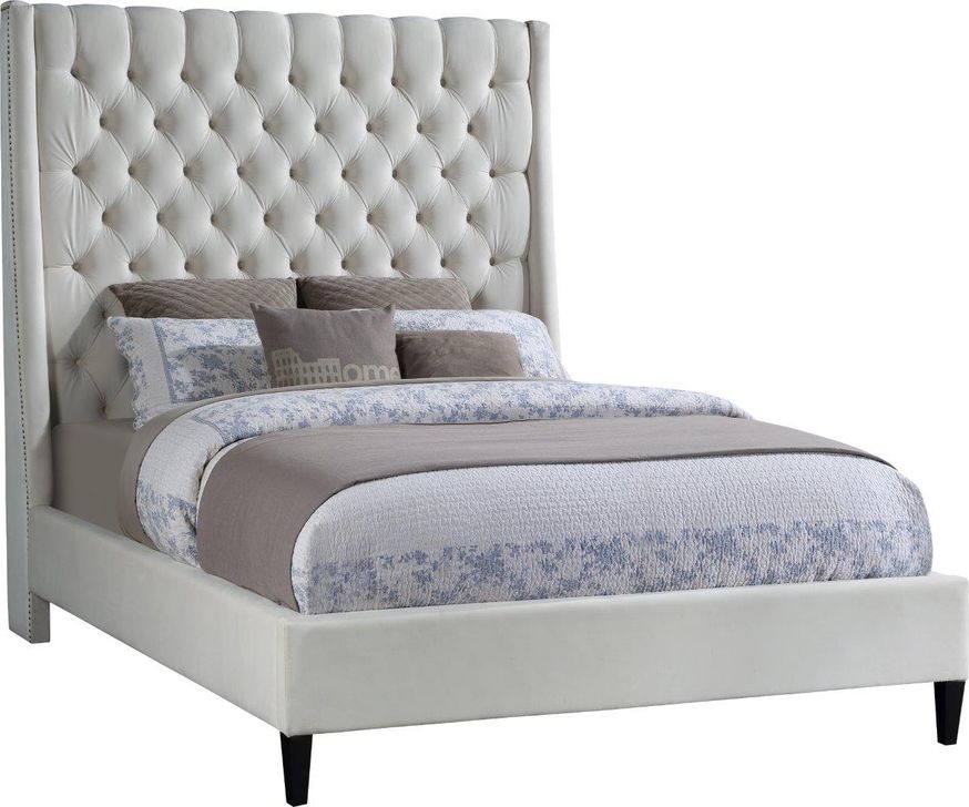 The appearance of Fritz Cream Queen Bed designed by Meridian in the modern / contemporary interior design. This cream velvet piece of furniture  was selected by 1StopBedrooms from Fritz Collection to add a touch of cosiness and style into your home. Sku: FritzCream-Q-1;FritzCream-Q-2. Bed Type: Platform Bed. Product Type: Platform Bed. Bed Size: Queen. Material: Velvet. Image1