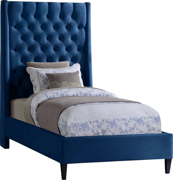 The appearance of Fritz Navy Twin Bed designed by Meridian in the modern / contemporary interior design. This navy velvet piece of furniture  was selected by 1StopBedrooms from Fritz Collection to add a touch of cosiness and style into your home. Sku: FritzNavy-T-1;FritzNavy-T-2. Bed Type: Platform Bed. Product Type: Platform Bed. Bed Size: Twin. Material: Velvet. Image1