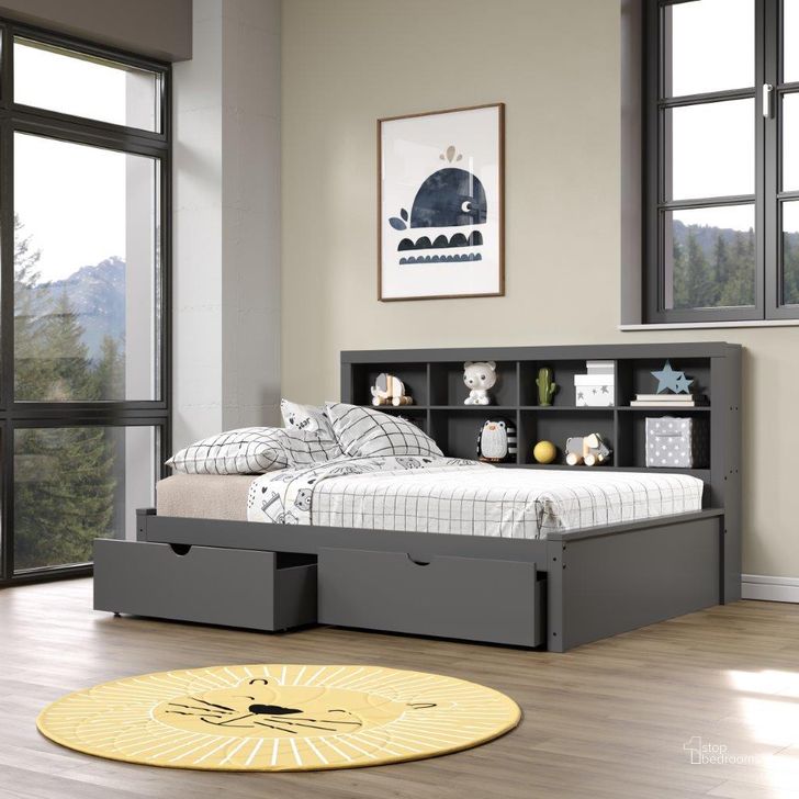 The appearance of Full Bookcase Daybed With Drawers In Dark Grey designed by DONCO kids in the modern / contemporary interior design. This dark grey piece of furniture  was selected by 1StopBedrooms from  to add a touch of cosiness and style into your home. Sku: 1733A-FDG;1733B-FDG;505-DG. Bed Type: Daybed. Material: Wood. Product Type: DayBed. Bed Size: Full. Image1