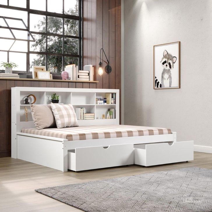 The appearance of Full Bookcase Daybed With Drawers In White designed by DONCO kids in the modern / contemporary interior design. This white piece of furniture  was selected by 1StopBedrooms from  to add a touch of cosiness and style into your home. Sku: 1733A-FW;1733B-FW;505-W. Bed Type: Daybed. Material: Wood. Product Type: DayBed. Bed Size: Full. Image1