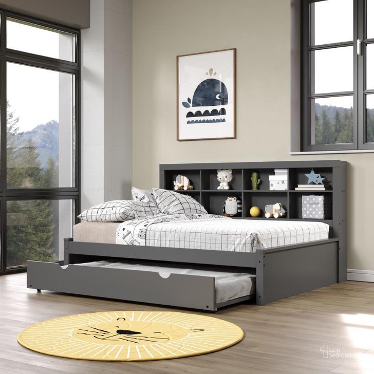 The appearance of Full Bookcase Daybed With Trundle In Dark Grey designed by DONCO kids in the modern / contemporary interior design. This dark grey piece of furniture  was selected by 1StopBedrooms from  to add a touch of cosiness and style into your home. Sku: 1733A-FDG;1733B-FDG;503-DG. Bed Type: Daybed. Material: Wood. Product Type: DayBed. Bed Size: Full. Image1