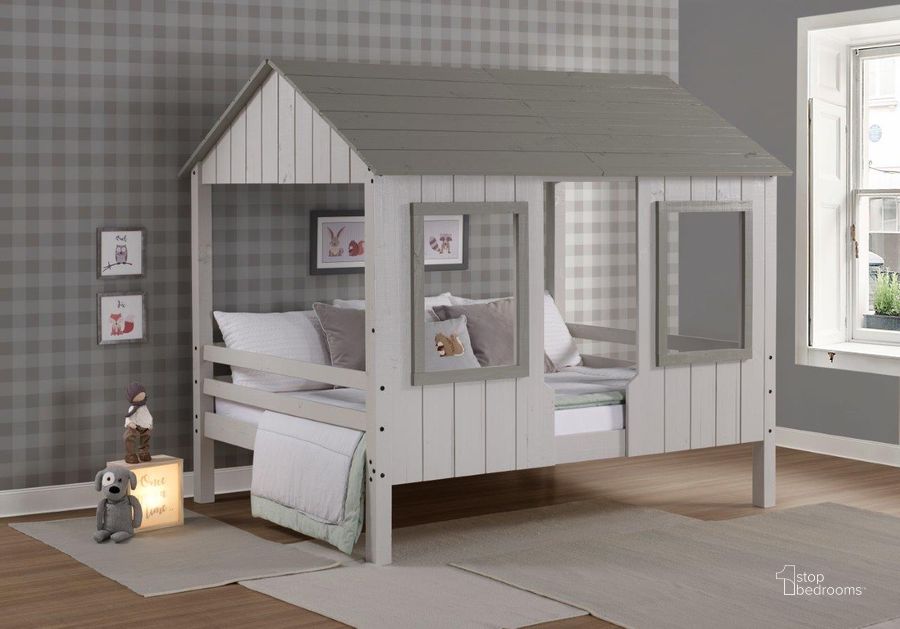 The appearance of Full House Low Loft Grey Two Tone designed by DONCO kids in the cabin / lodge interior design. This grey piece of furniture  was selected by 1StopBedrooms from  to add a touch of cosiness and style into your home. Sku: 2018-FGTT. Material: Wood. Product Type: Loft Bed. Bed Size: Twin. Bed Type: Loft Bed. Image1