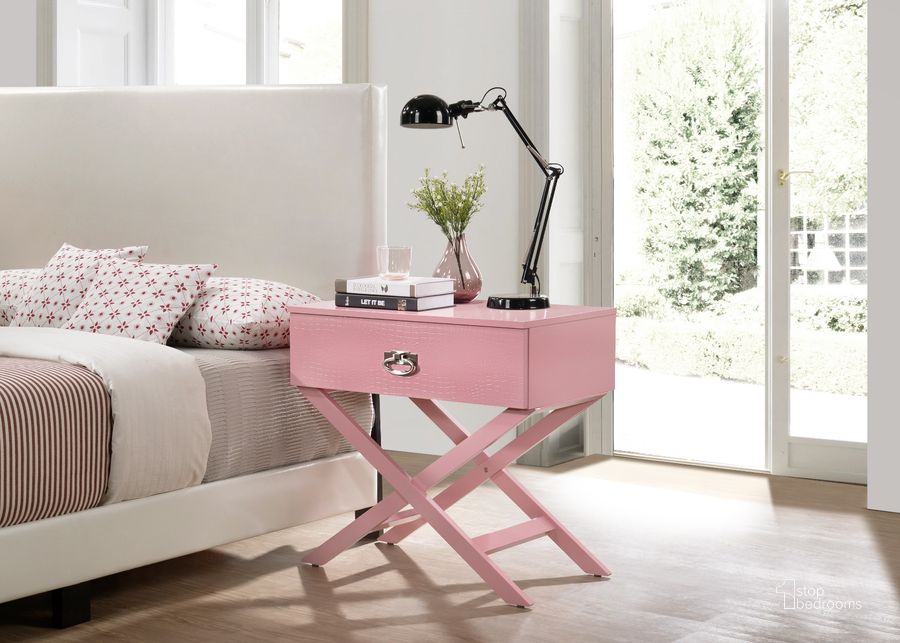 The appearance of Glory Furniture Xavier Nightstand, Pink designed by Glory in the modern / contemporary interior design. This pink piece of furniture  was selected by 1StopBedrooms from Xavier Collection to add a touch of cosiness and style into your home. Sku: G0074-N-Nightstand. Material: Wood. Product Type: Nightstand. Image1