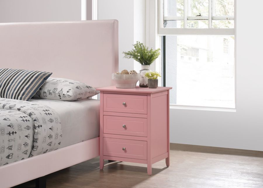 The appearance of Glory Furniture Daniel Nightstand, Pink designed by Glory in the modern / contemporary interior design. This pink piece of furniture  was selected by 1StopBedrooms from Daniel Collection to add a touch of cosiness and style into your home. Sku: G1304-N-3 Drawer Nightstand. Material: Wood. Product Type: Nightstand. Image1