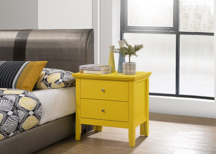 The appearance of Glory Furniture Primo Nightstand, Yellow designed by Glory in the transitional interior design. This yellow piece of furniture  was selected by 1StopBedrooms from Primo Collection to add a touch of cosiness and style into your home. Sku: G1332-N-Nightstand. Material: Wood. Product Type: Nightstand. Image1